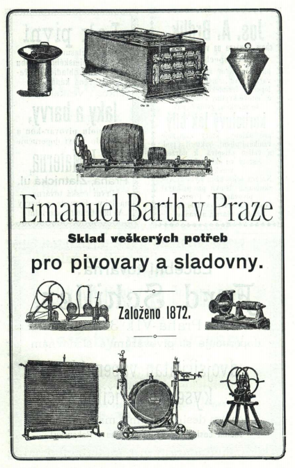 Emanual Barth v Praze Stroje a potřeby pro pivovary a sladovny.